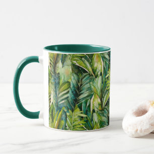 Mug Vert et Turquoise Aquarelle Tropical Palm Feuille