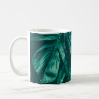 Mug Vert foncé, feuillage de jungle tropicale.