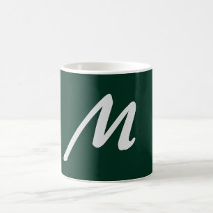Mug Vert foncé uni élégant moderne monogramme propre n