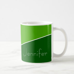 Mug Vert foncé, Vert clair, Ligne courbe blanche + No