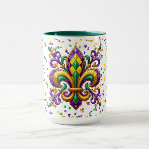 Mug Vert jaune pourpre Mardi Gras fleur de lis