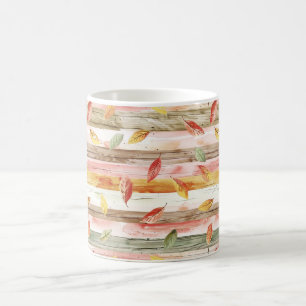 Mug Vert Jaune Rouge Rose Feuilles D'automne Rayures