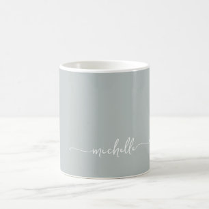Mug Vert Sauge Élégant Script Signature Monogramme