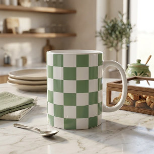 Mug Vert sauge et blanc à carreaux