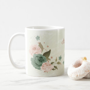 Mug vert sauge rose floral 