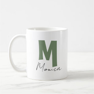 Mug Vert sauge rustique monogramme lettre M personnali