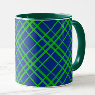 Mug Vert Sur Bleu Tartan Plaid Design Motif