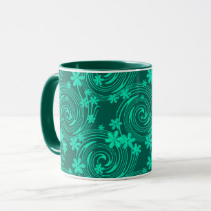 Mug vert turquoise motif floral clair
