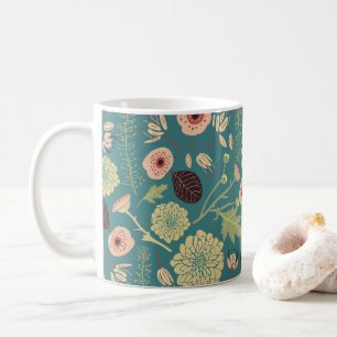 Mug Vert Turquoise rose Floral Toss Motifs Fleurs