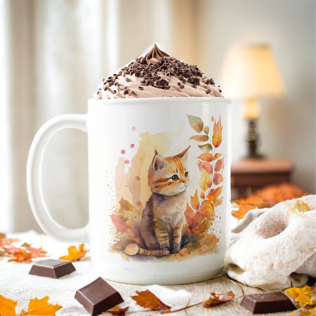 Mug Vibes d'automne Aquarelle Kitten - (Créateur téléchargé)