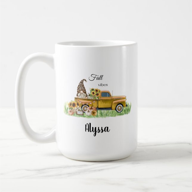 Mug Vibes de automne Leopard Gnome Tournesol Jaune Pic (Gauche)