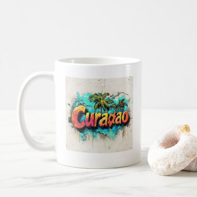 Mug Vibes de graffitis de Curaçao : Île Street Art (Avec donut)