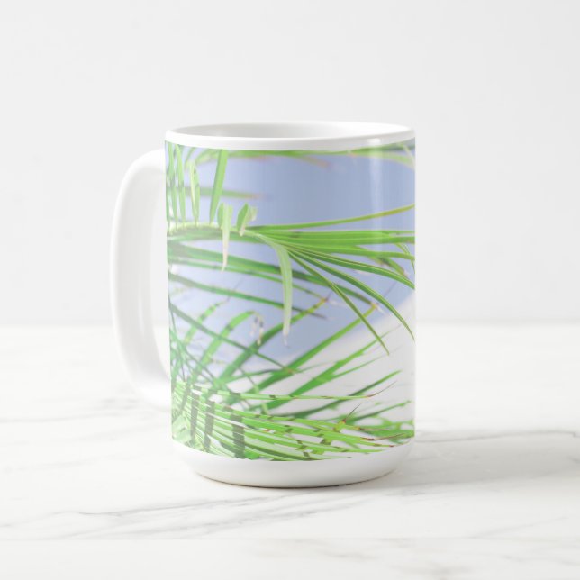 Mug Vibes d'été Palm Tree Feuilles Pale Green Pastel (Devant gauche)