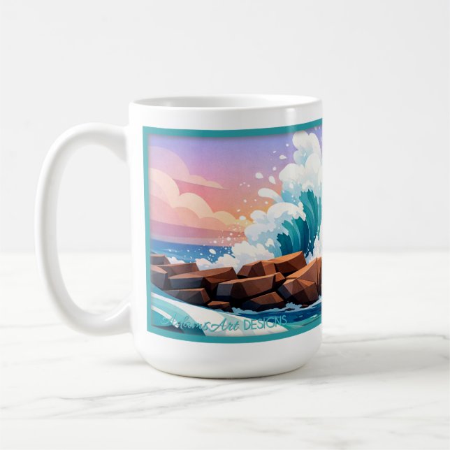 Mug Vibrant Ocean Wave Crashing on Rocky Shore (Gauche)