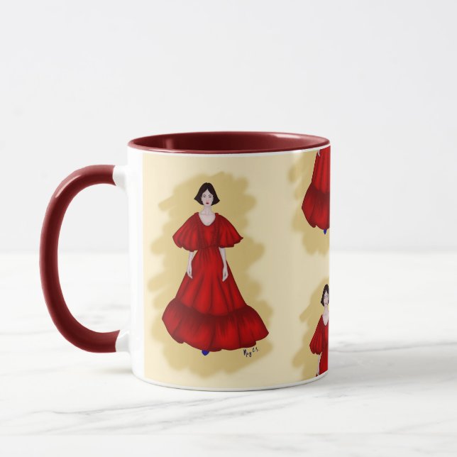 Mug Vibrant Red Dress with Sculptural Movement Style (Gauche)