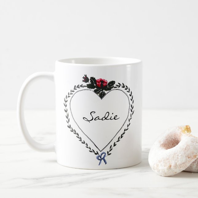 Mug Victorian Style Heart Dark Academia Custom Name (Avec donut)