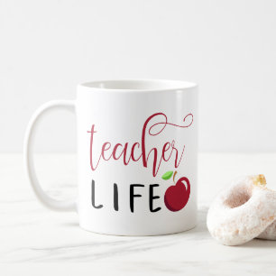 Mug vie d'enseignant pomme rouge typographie enseignan