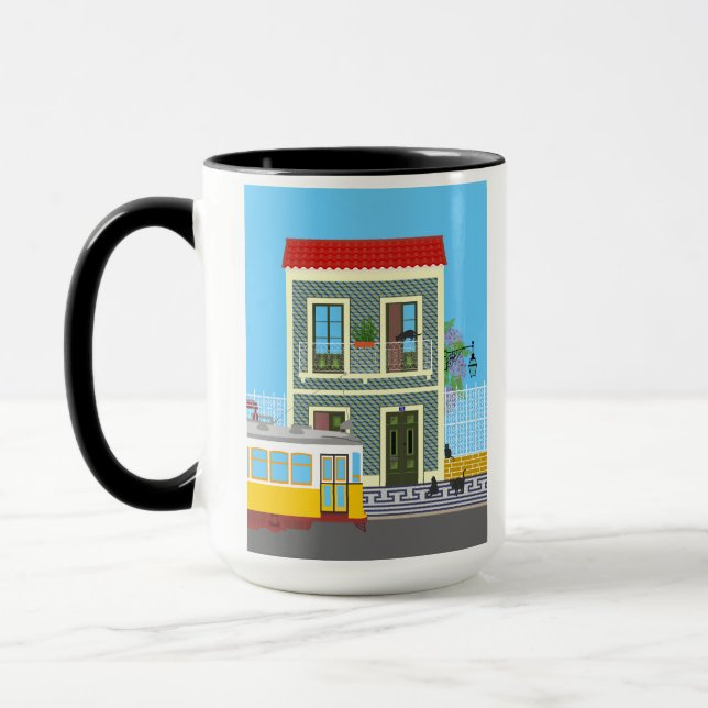 Mug Vieille maison de Lisbonne avec chats et tramway j (Gauche)