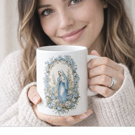Mug Vierge catholique Marie Prière Blues Floral