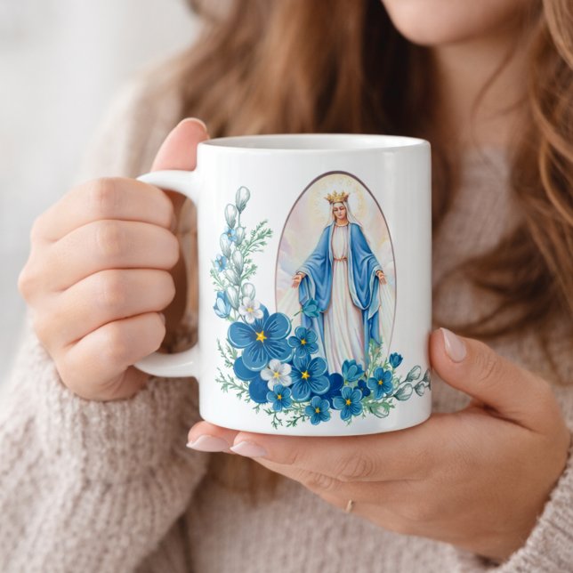 Mug Vierge Marie béni fleurit la prière de Memorare (Créateur téléchargé)