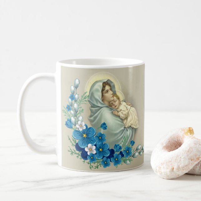 Mug Vierge Marie béni Jésus fleurit la prière de (Avec donut)