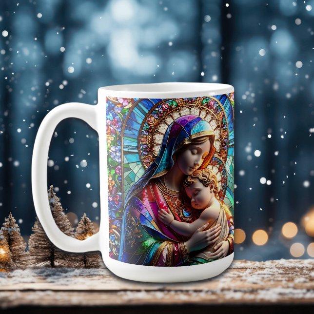 Mug Vierge Marie et Bébé Jésus Vitrail (Créateur téléchargé)