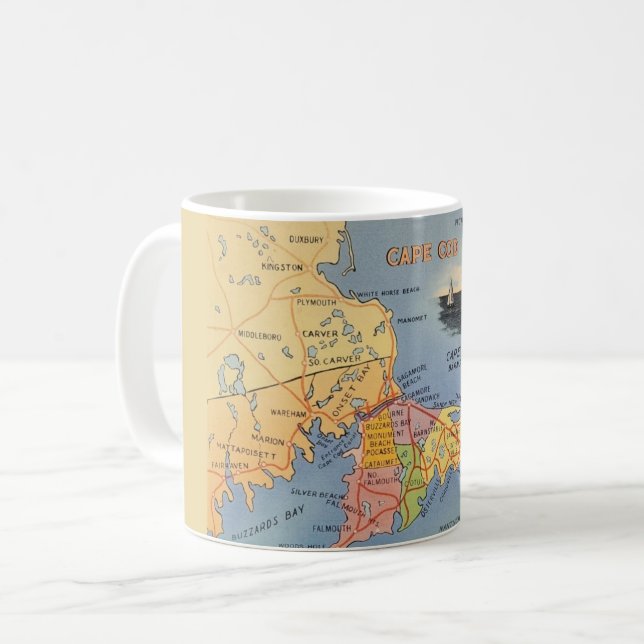 Mug Vieux Cape Cod Massachusetts Carte (Devant gauche)