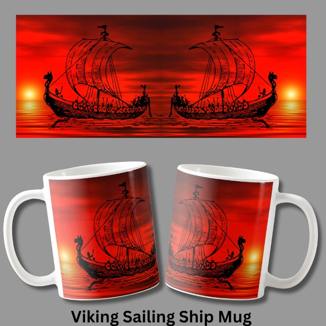 Mug Viking Ship au coucher du soleil sur la mer Rouge (Créateur téléchargé)