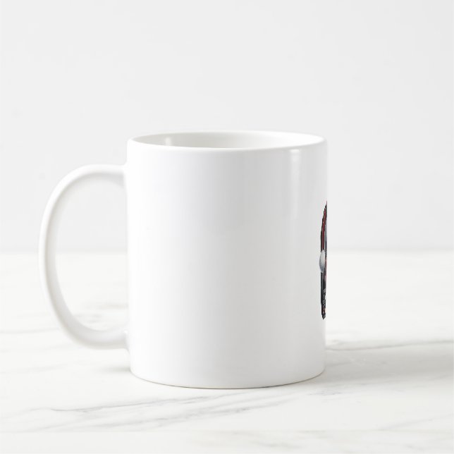 Mug Vilaine Noël Chat noir Santa Hat Scarf Fête _ (Gauche)