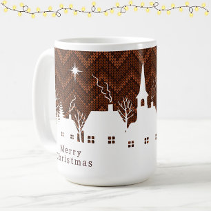 Mug Village de Noël rustique orange Chevron tricoté 