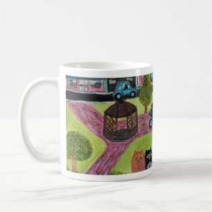 Mug Ville Carré Chats Folk Art Kitty Peinture
