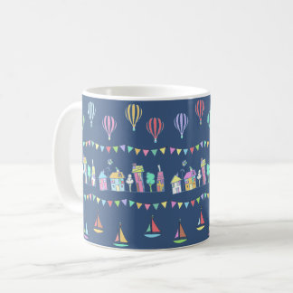 Mug Ville côtière voiliers et guirlandes bleues