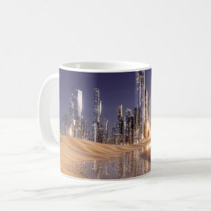Mug Ville de science-fiction futuriste reflétée dans l