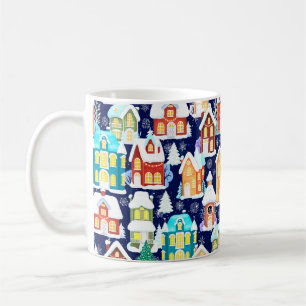 Mug Ville d'hiver avec maisons victoriennes. Thème de