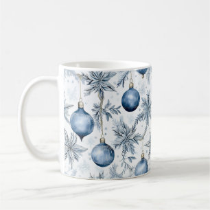 Mug Vintage Bleu Arbre de Noël Ornements Motif