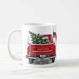 Mug Vintage Camion Rouge drapeau patriotique Fête Pers