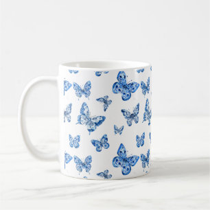 Mug Vintage Chinoiserie Bleu Blanc Papillons Fleurs