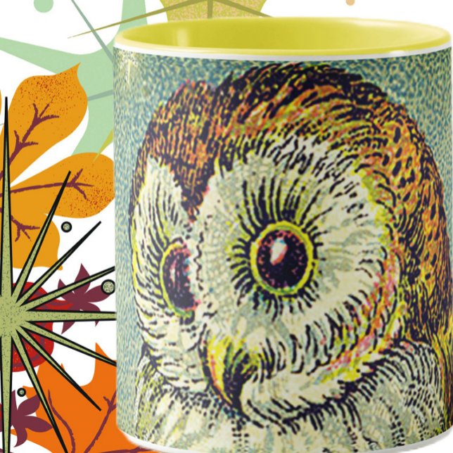Mug Vintage chouette illustration brune turquoise (Créateur téléchargé)