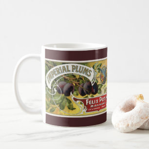 Mug Vintage Fruit Crate Art Étiquette, Plums impériaux
