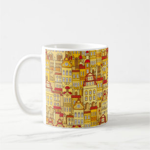 Mug vintage motif sans couture avec maisons colorées. 
