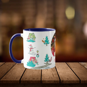 Mug Vintage Noël Arbre ferme Vie Marine Bleu