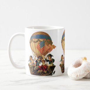 Mug Vintage patriotique, enfants dans une montgolfière