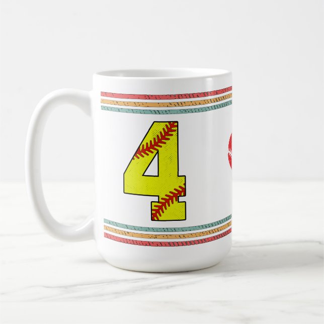 Mug Vintage Retro Softball Number 4 Classic (Gauche)