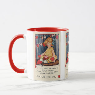 Mug Vintage Saint Valentin, Fille aux Coeurs rouges