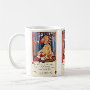 Mug Vintage Saint Valentin, Fille aux Coeurs rouges
