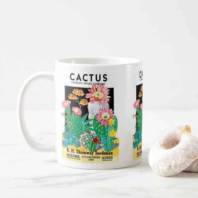 Mug Vintage Seed Packet Étiquette Art Desert Cactus Pl (Avec donut)