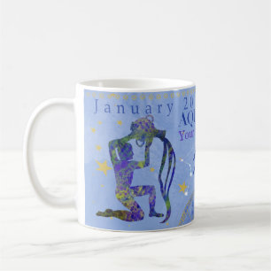 Mug vintage signe zodiaque Aquarius bleu personnalisé