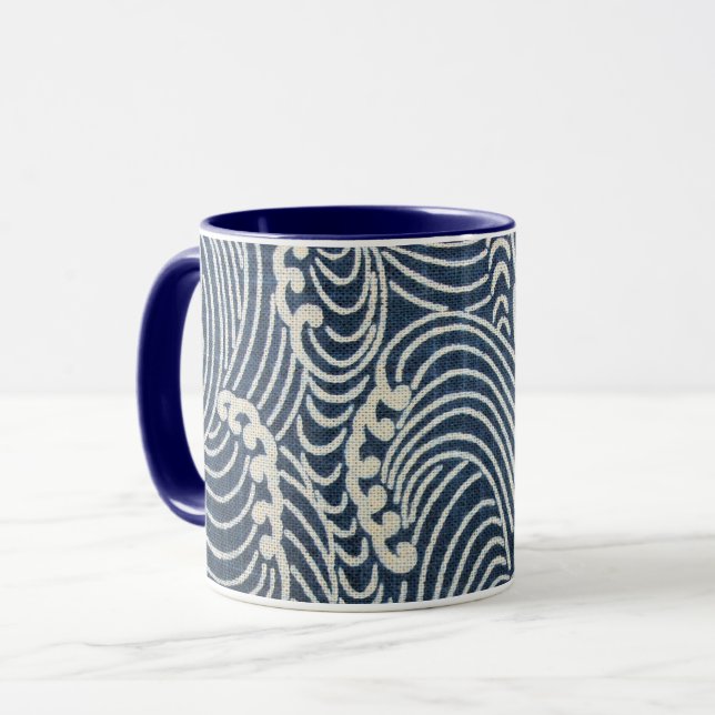 Mug Vintage textile japonais, Motif d'onde (Devant gauche)