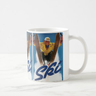 Mug Vintage voyage, Skier sportif en hiver