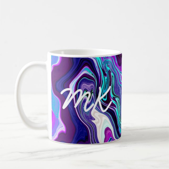 Mug Violet, Bleu et Turquoise Abstrait Fluid Art (Gauche)